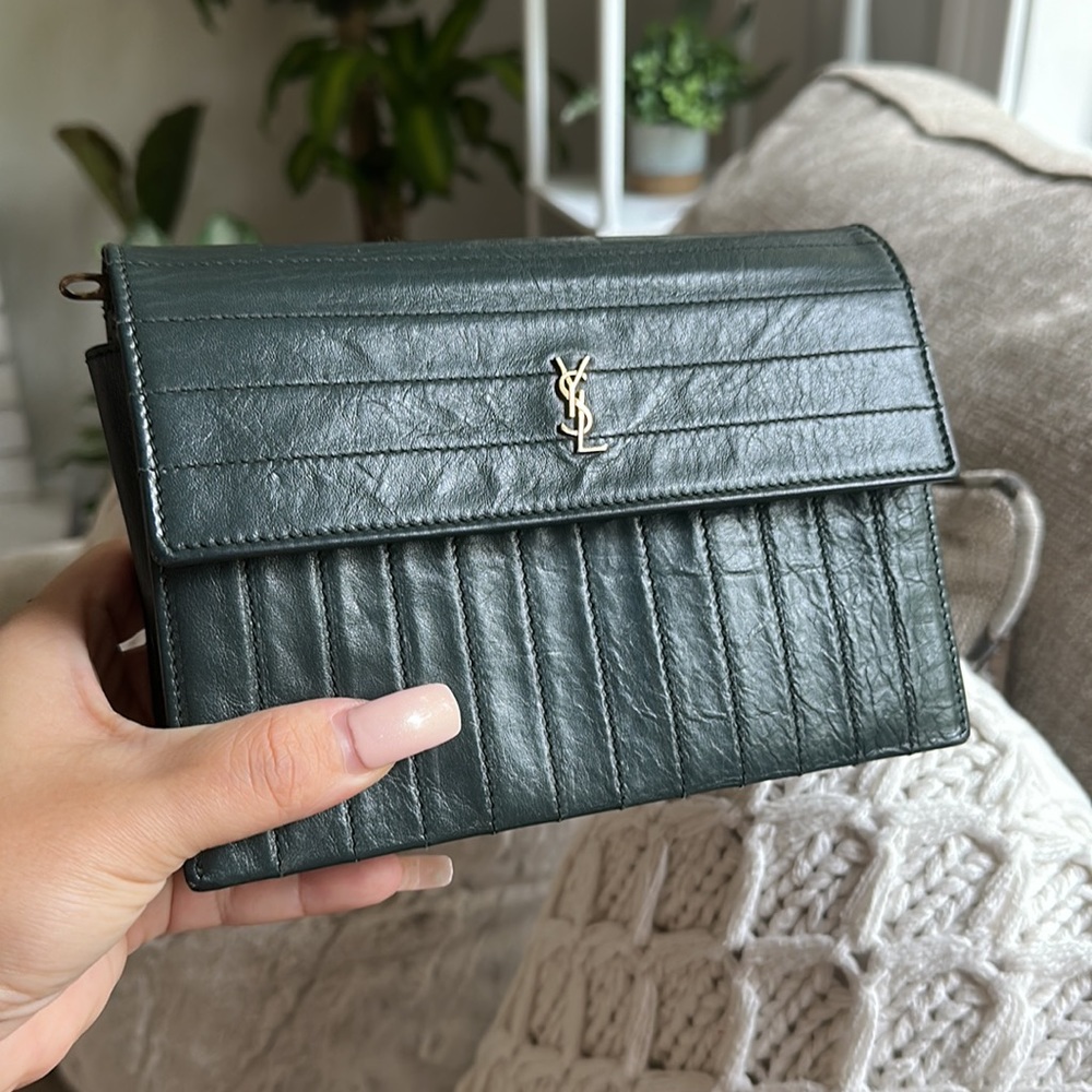 YSL crossbody / clutch dark green sneak skin